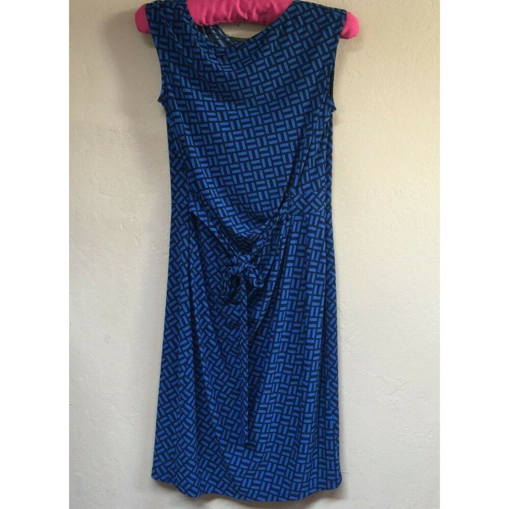 Lauren Ralph Lauren Womens Sz 8 Blue Geometric Tie Waist Sleeveless Shift Dress